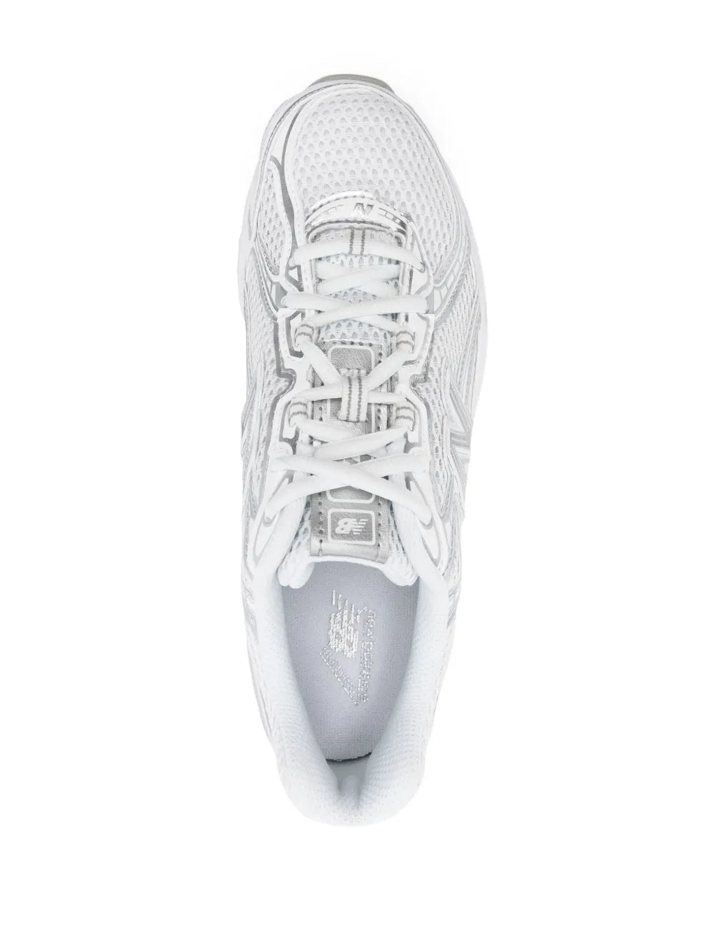 New Balance 740 lace-up sneaker, white mesh upper, top view of toe and laces.