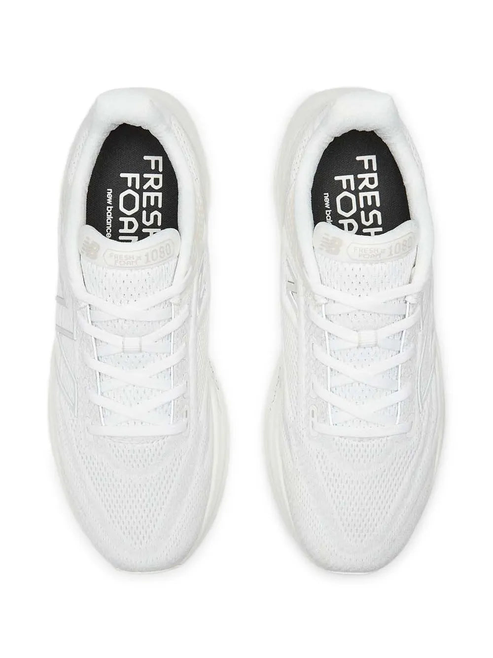White New Balance 1080V13 sneakers, Fresh Foam insoles, lace-up comfort fit