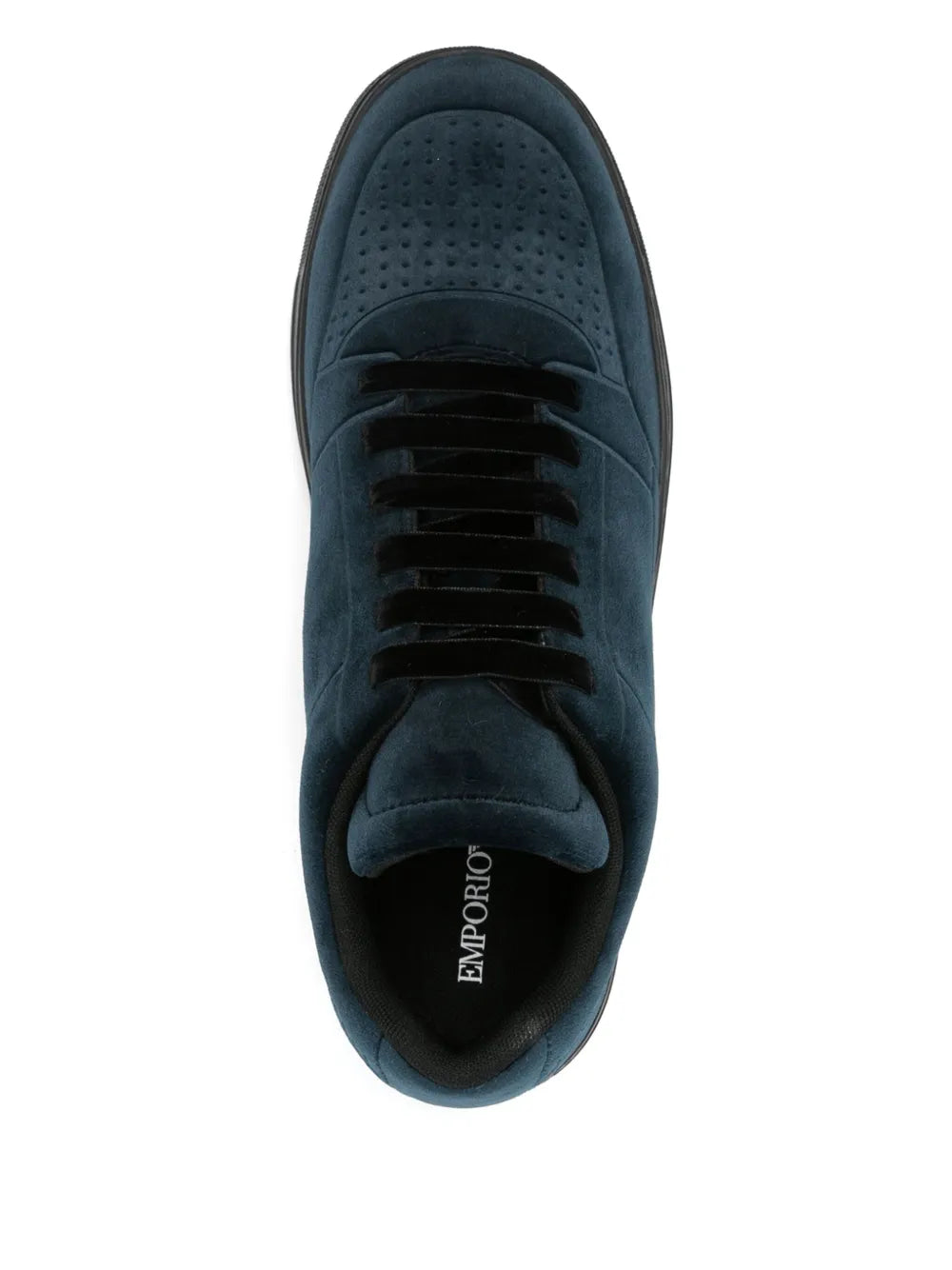Emporio Armani velvet sneakers, dark teal, lace-up with padded collar and logo