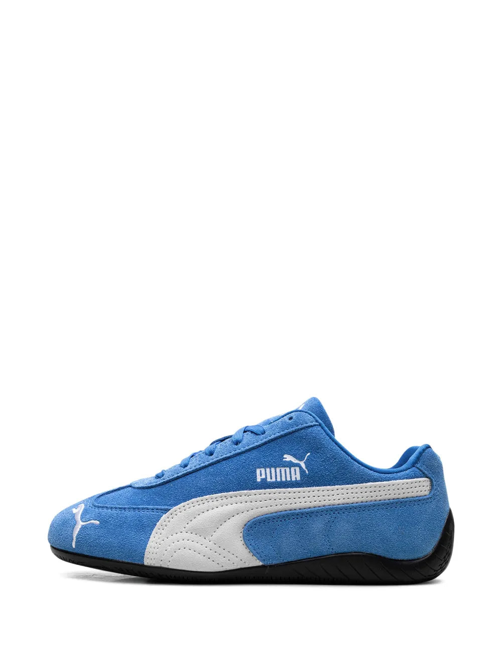 Blue and white low-top sneakers, front side view with Puma logo