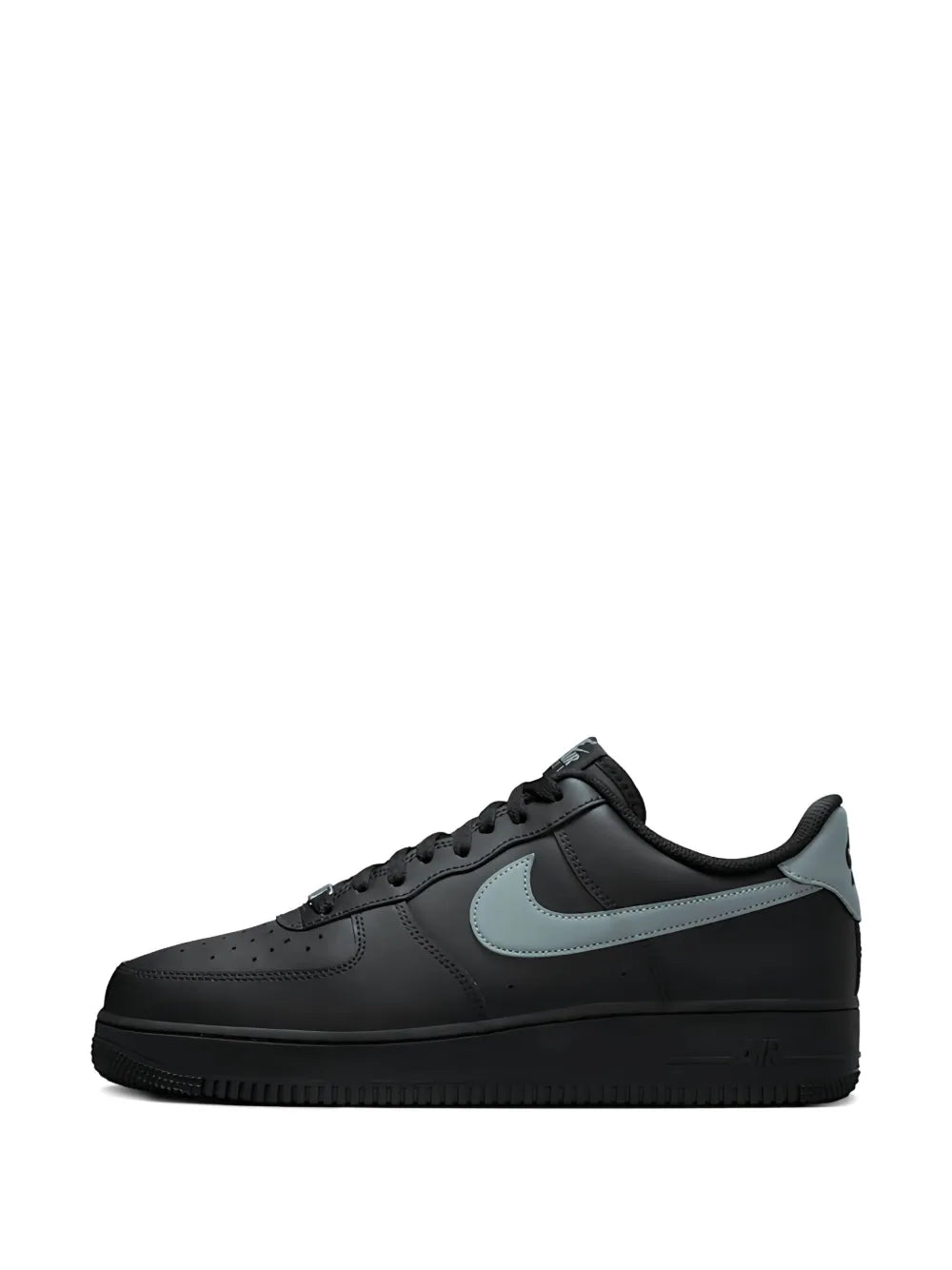 Nike Air Force 1 Low sneakers, black leather with cool grey swoosh, lace-up