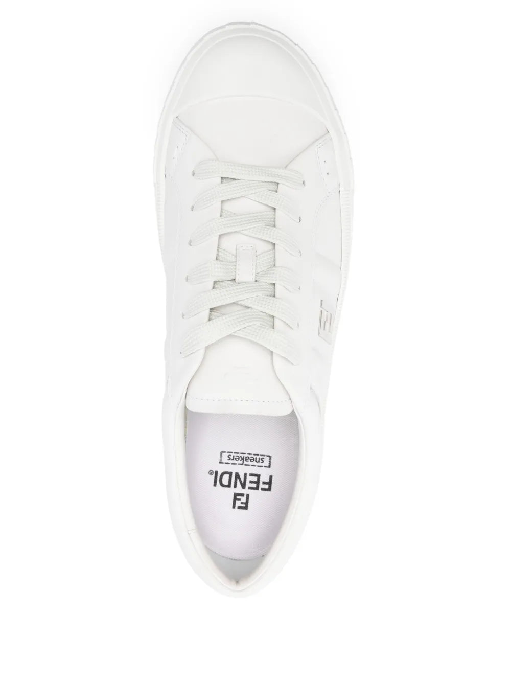 White lace-up sneakers with Fendi logo on interior sockliner