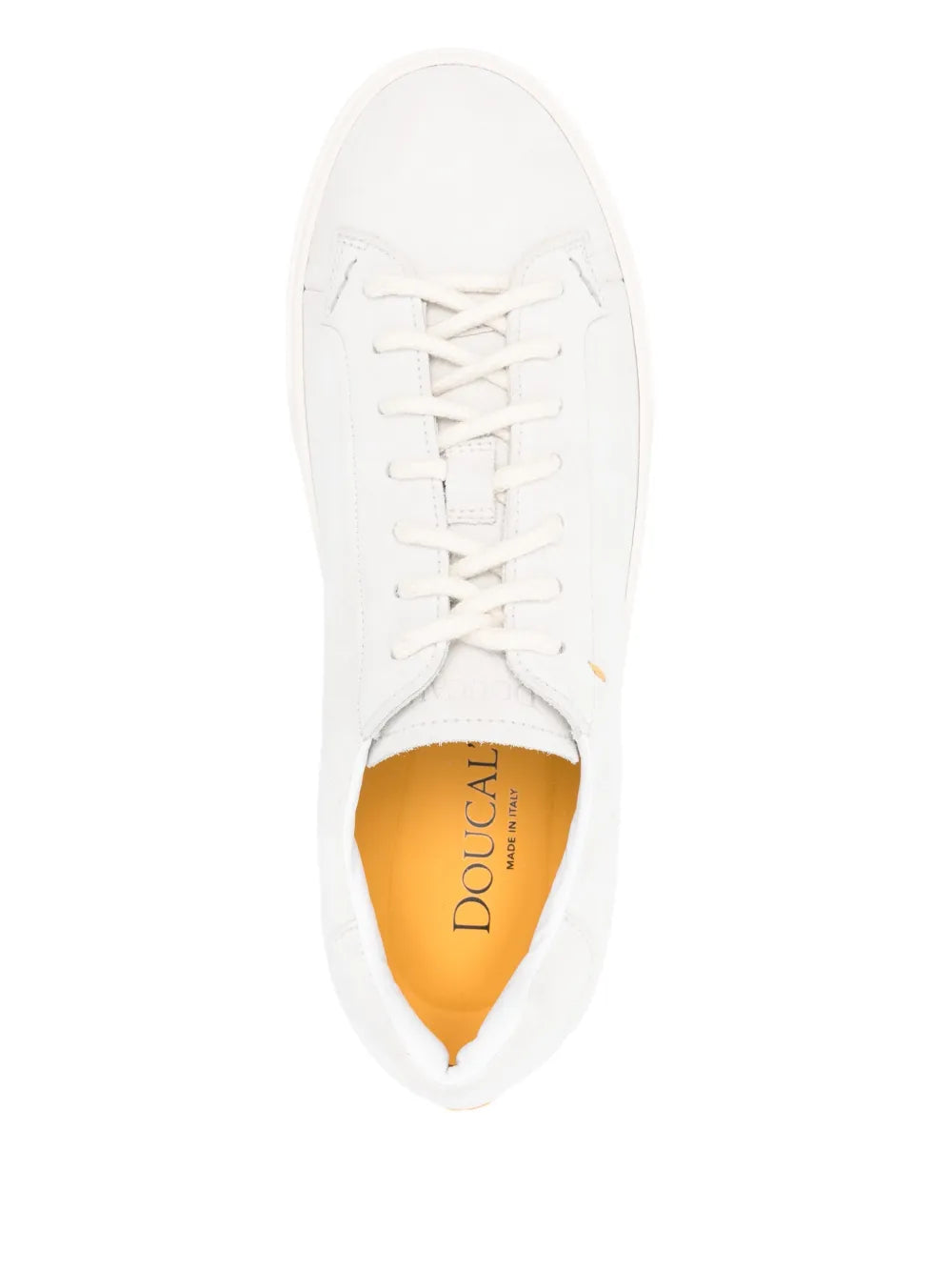 Off-white suede low-top sneakers with lace-up front and Doucal'S orange insole label.