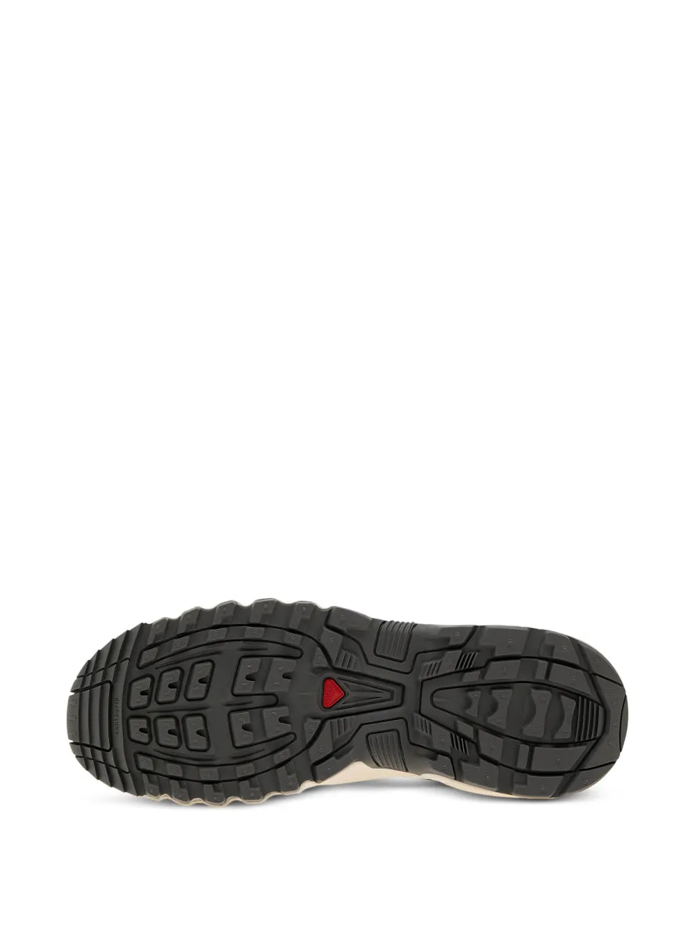 Black rubber outsole tread for trail running shoes with rugged grip pattern
