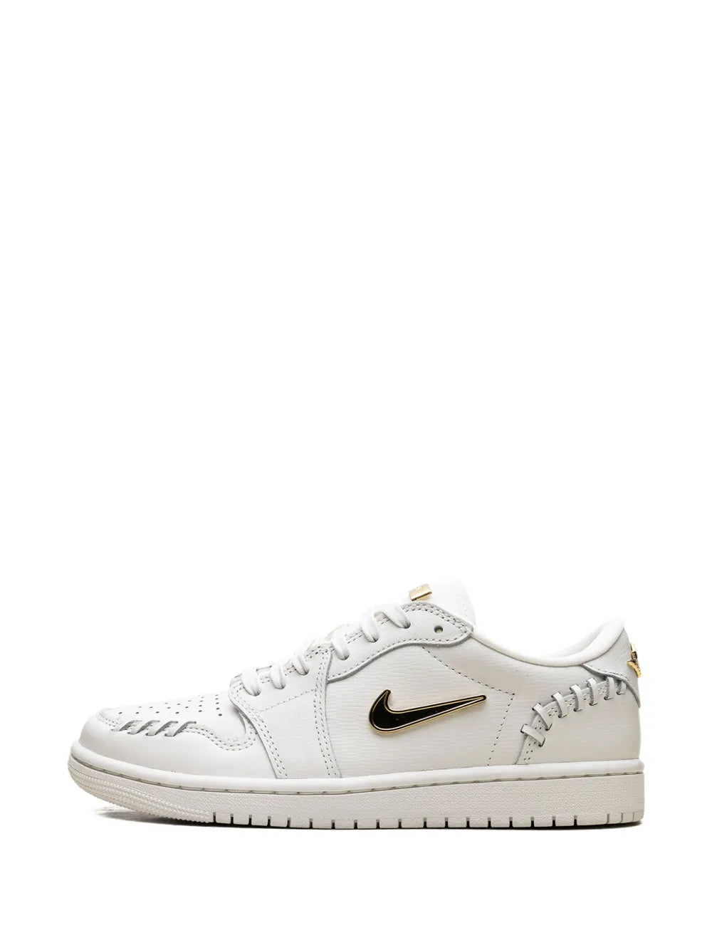 White low-top sneakers, front view with Nike swoosh and lace-up