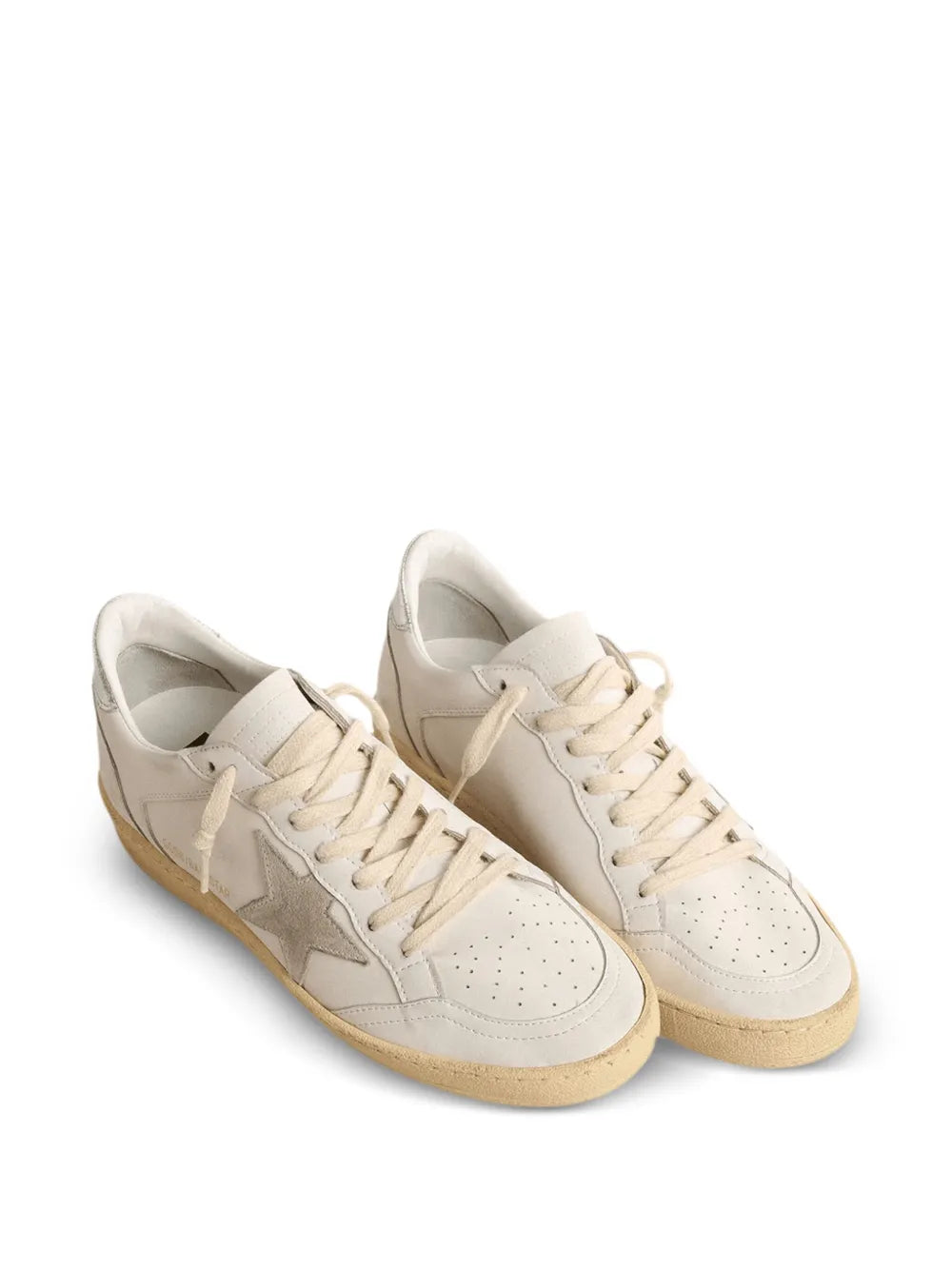 Golden Goose Ball Star lace-up sneaker, white upper with perforated toe and tan sole