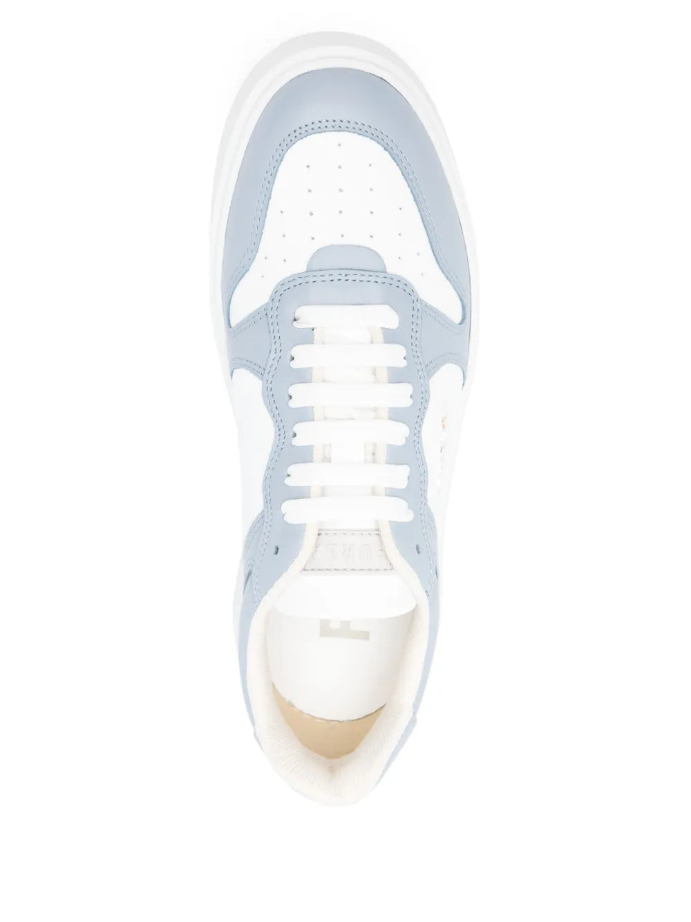 Blue and white lace-up sneakers with perforated toe and Furla logo