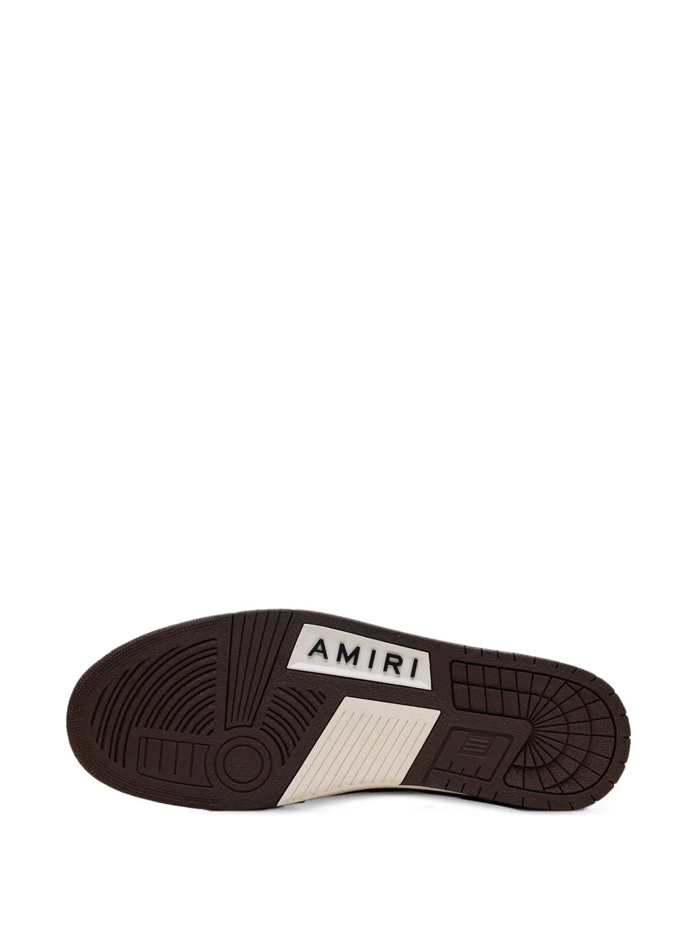 AMIRI branded dark brown rubber outsole with circular tread pattern