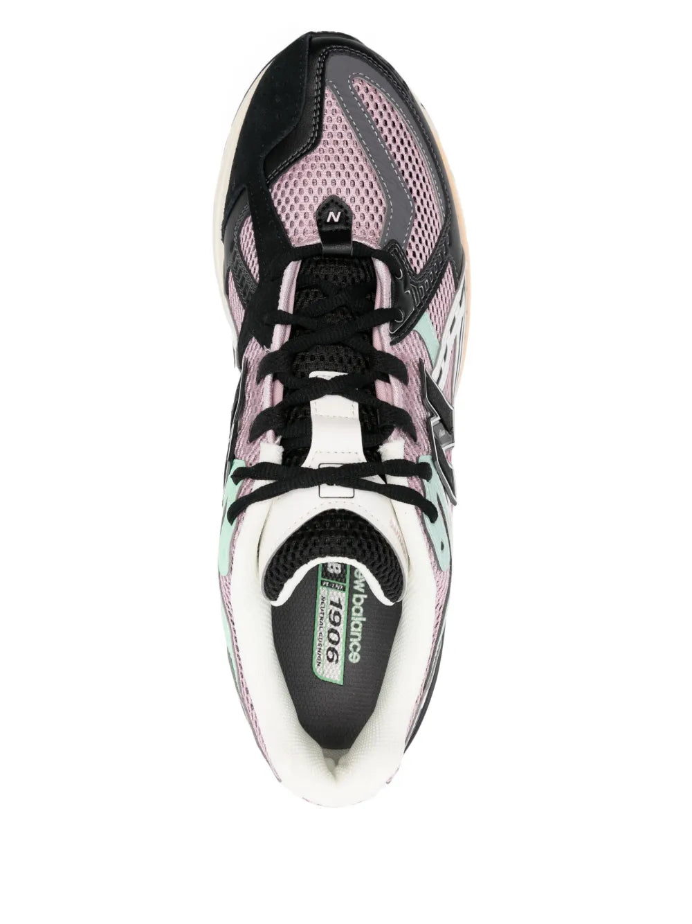 Black and light pink lace-up sneaker with mesh upper and padded collar