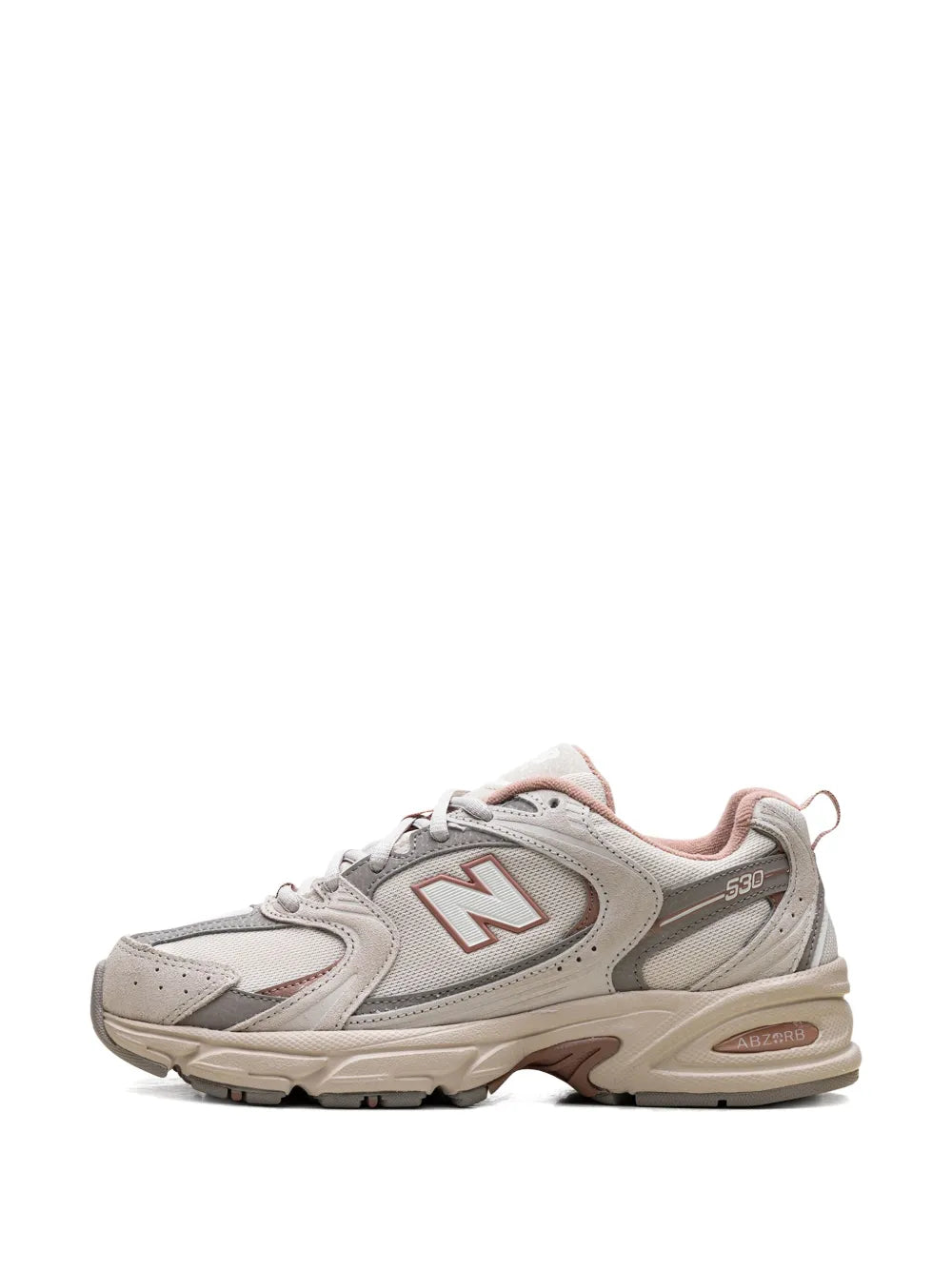 Beige lace-up sneaker with N logo, suede and mesh panels, padded collar
