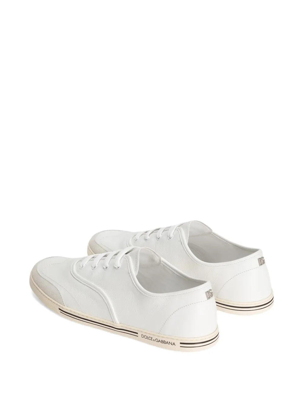 White lace-up leather trainers with logo heel tab