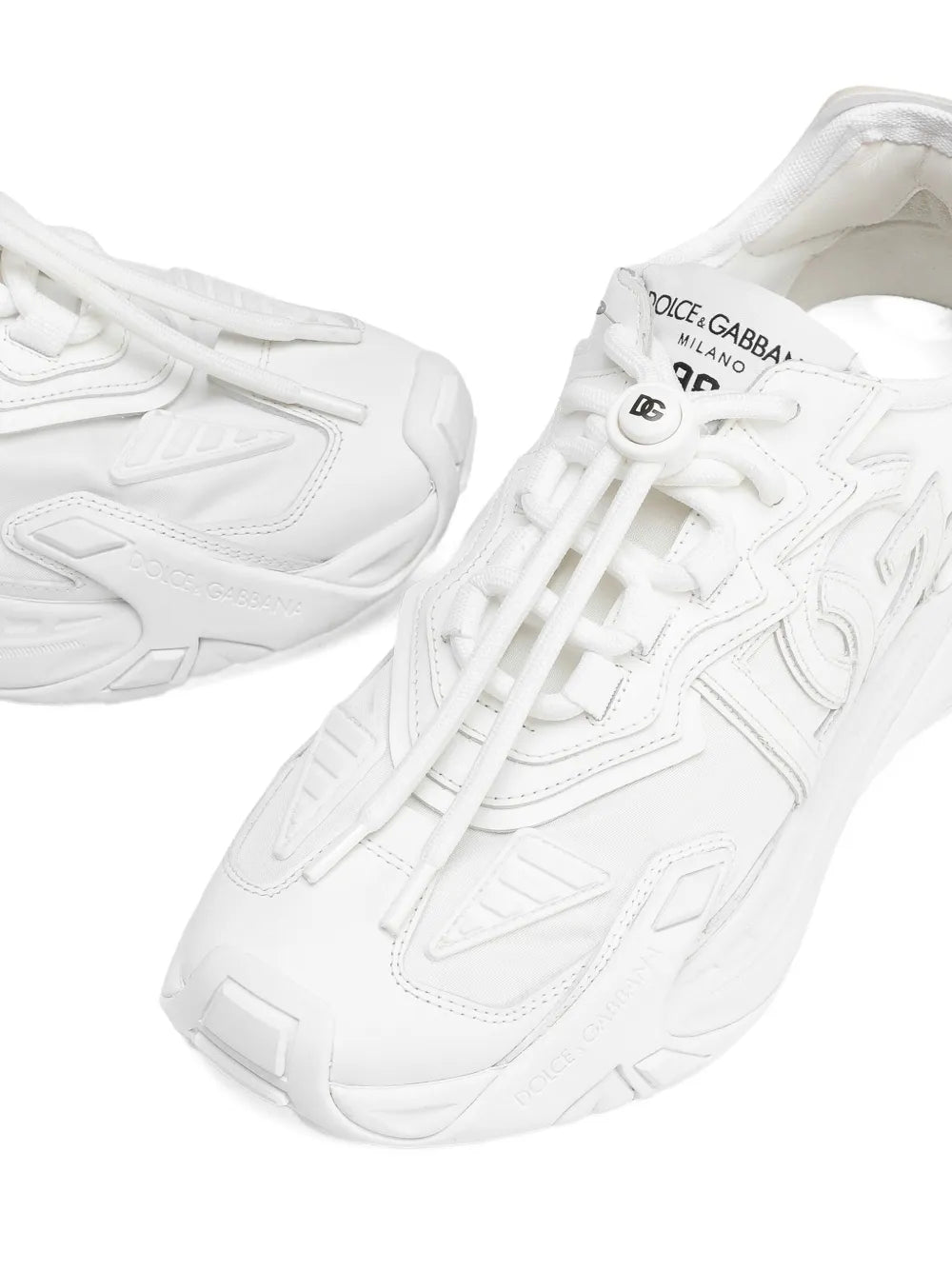 White Dolce & Gabbana lace-up sneakers, logo on tongue and embossed side