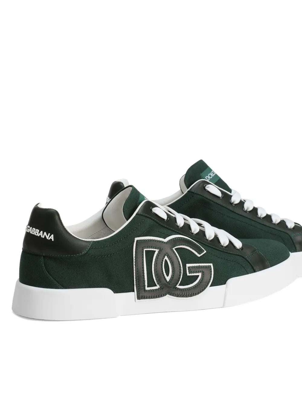 Green Dolce & Gabbana Portofino sneakers with DG side emblem and white laces.