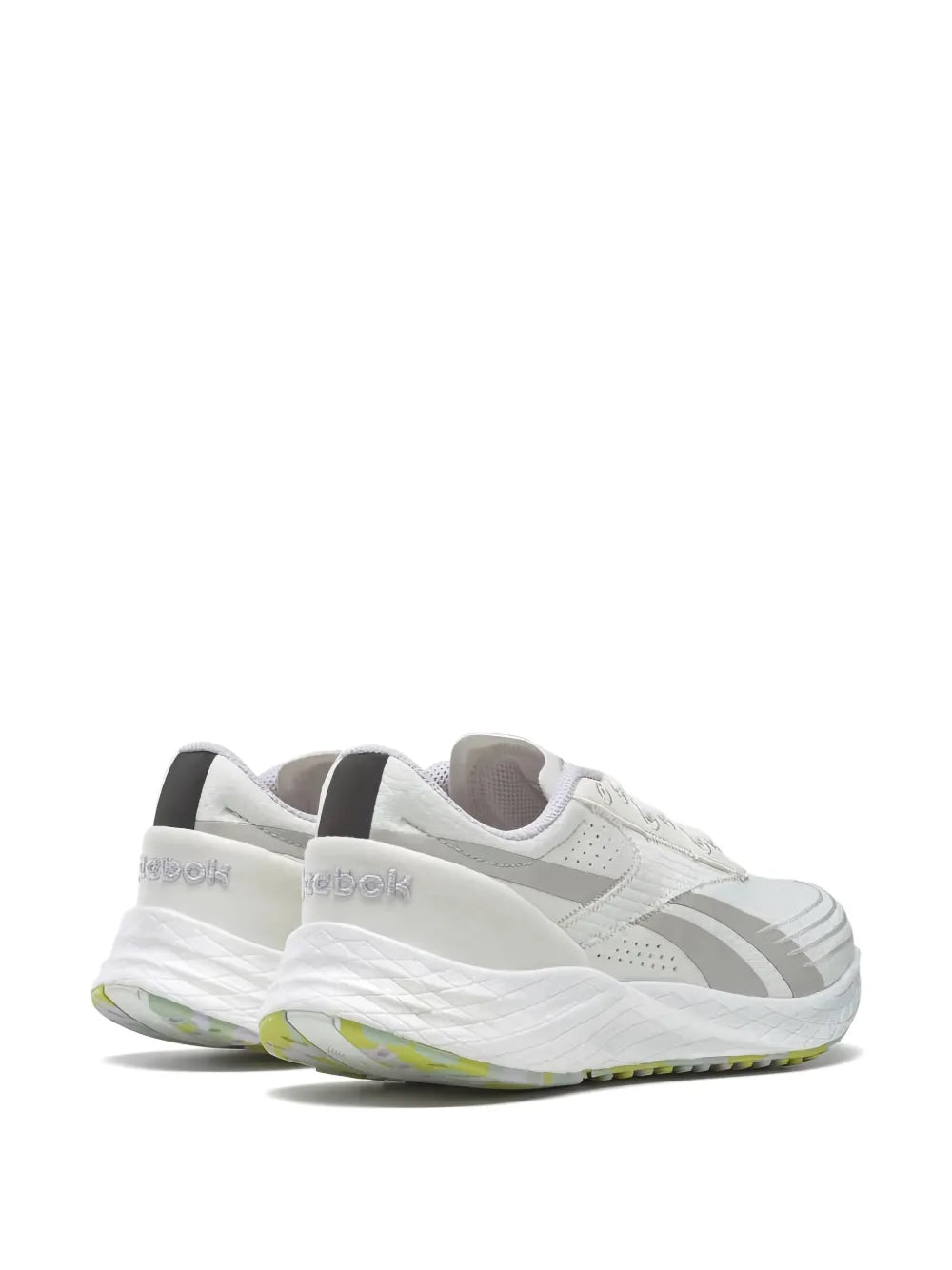 White lace-up running trainers with padded collar and cushioned heel