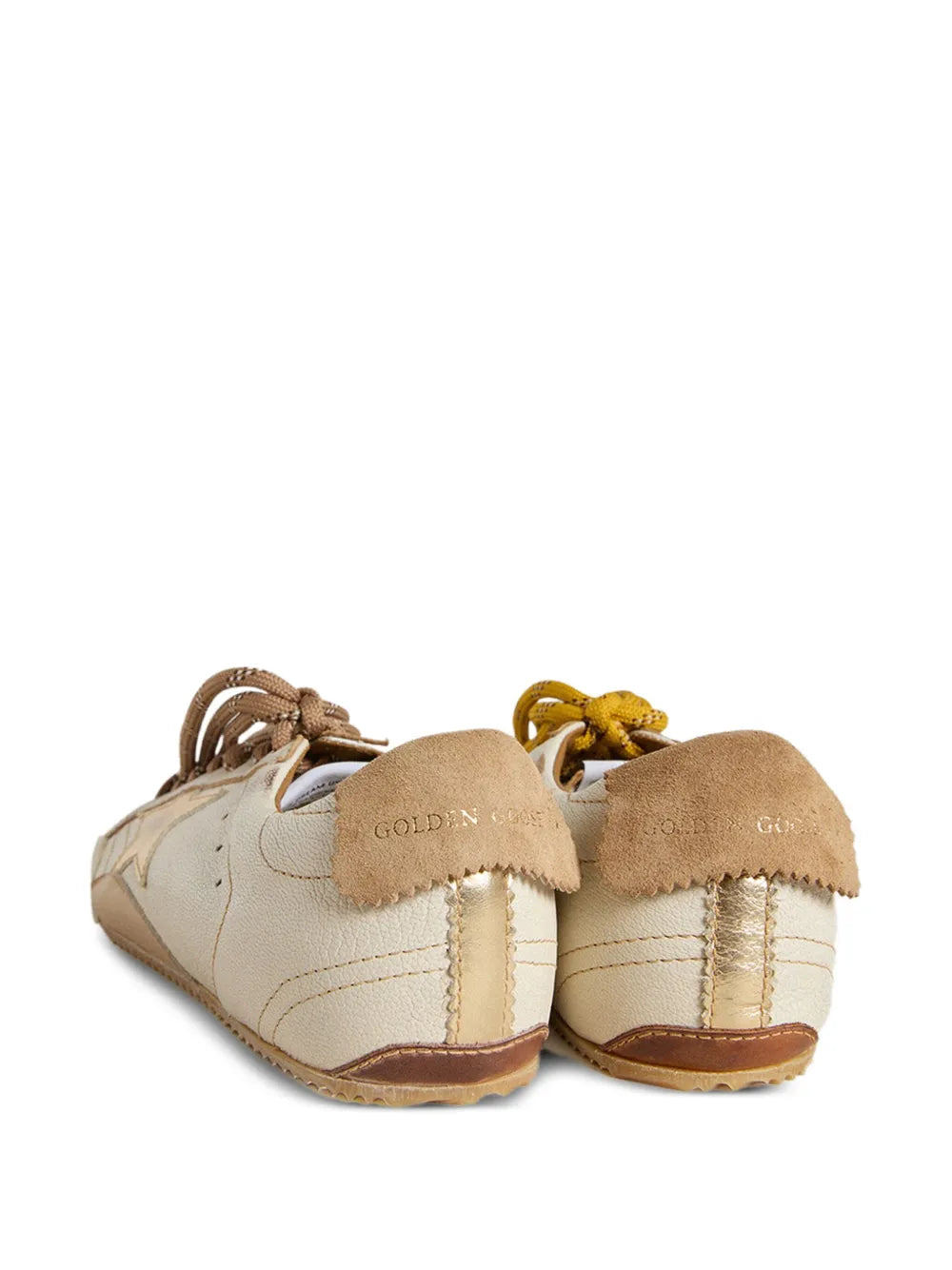 Beige suede sneakers with rear Golden Goose heel tabs and gold star detail