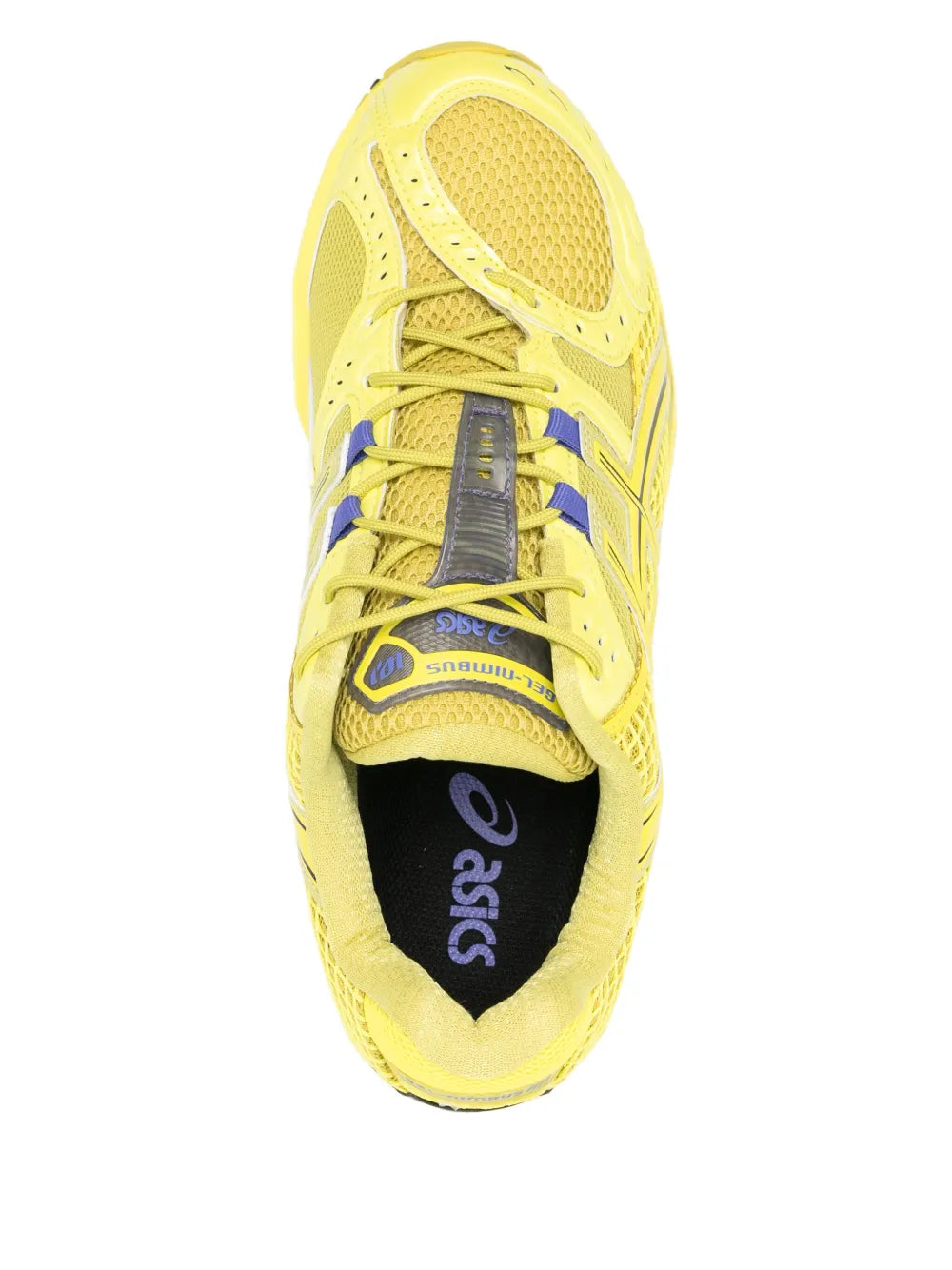 ASICS Gel-Nimbus 10.1 shoe upper, yellow mesh with blue lacing and blue logo at heel