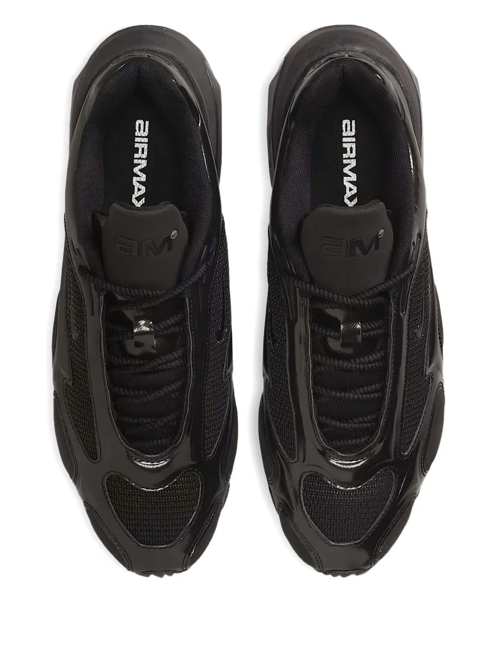 Nike Air Max Muse black sneakers, close-up of tongue and heel branding