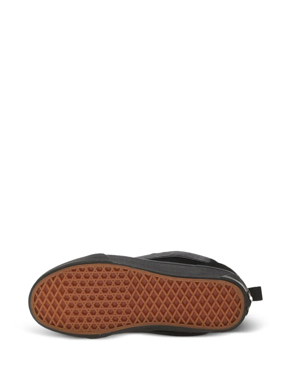Black sneaker outsole with textured gum rubber tread and sidewall detail