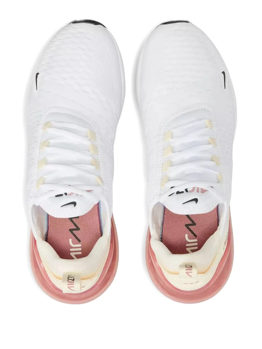 Nike Air Max 270 sneakers, white uppers with yellow laces and red sole