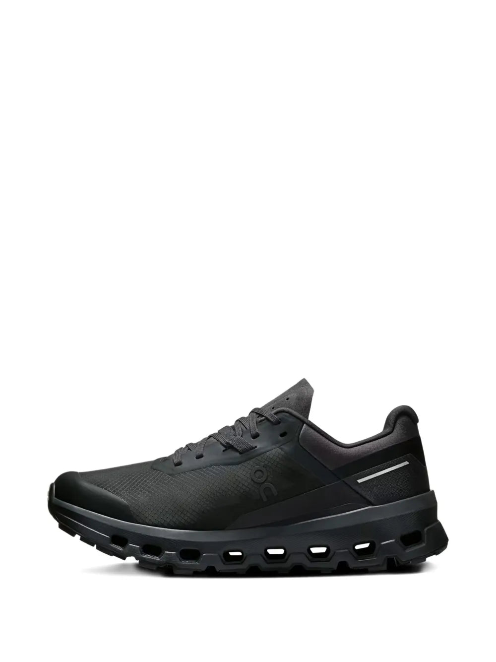 Black On running shoe side profile with lace-up mesh upper and sculpted midsole