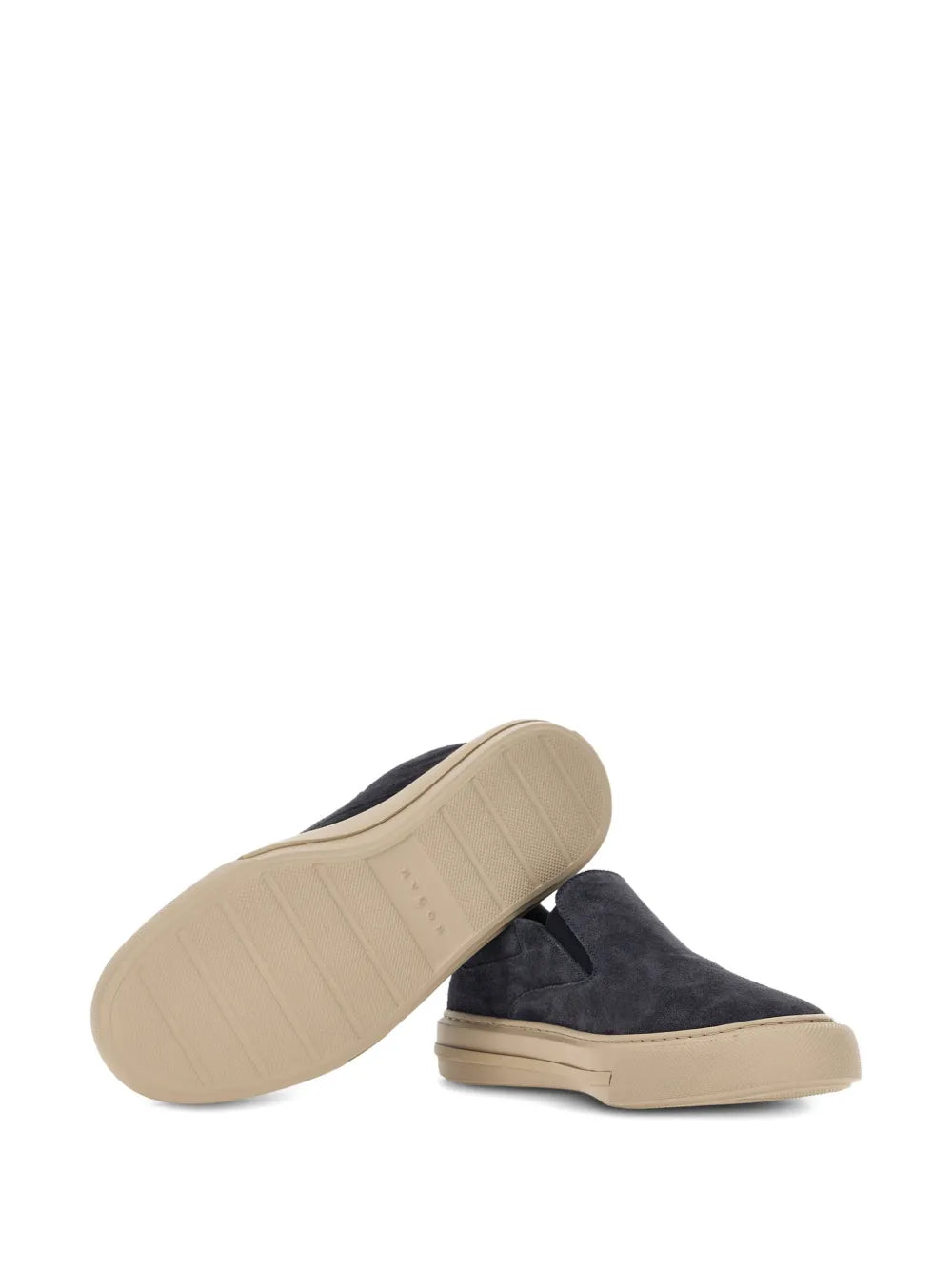 Dark navy suede Hogan slip-on sneakers with beige rubber sole