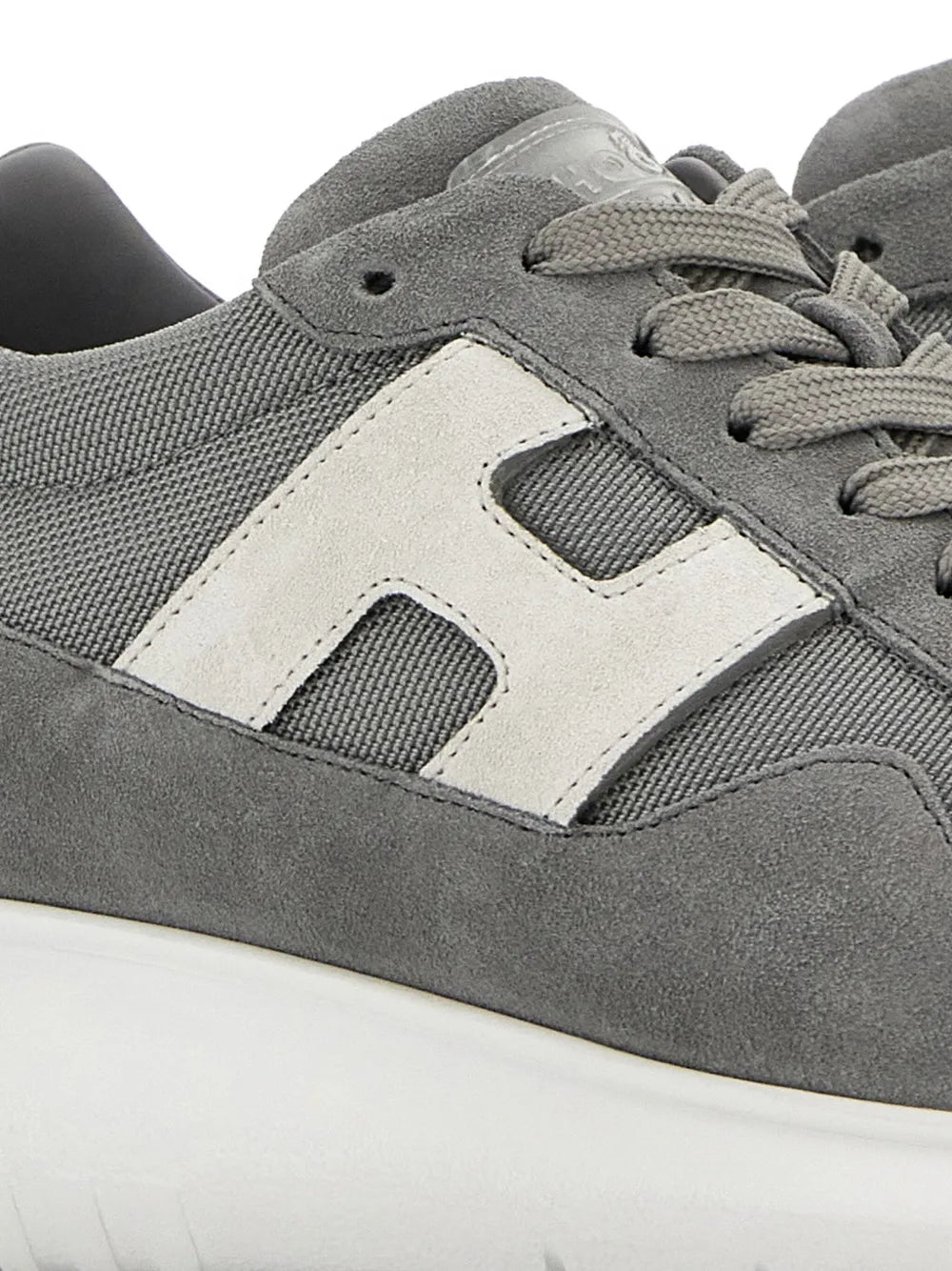 Hogan Interactive 3 suede sneakers close-up with grey laces and white side patch