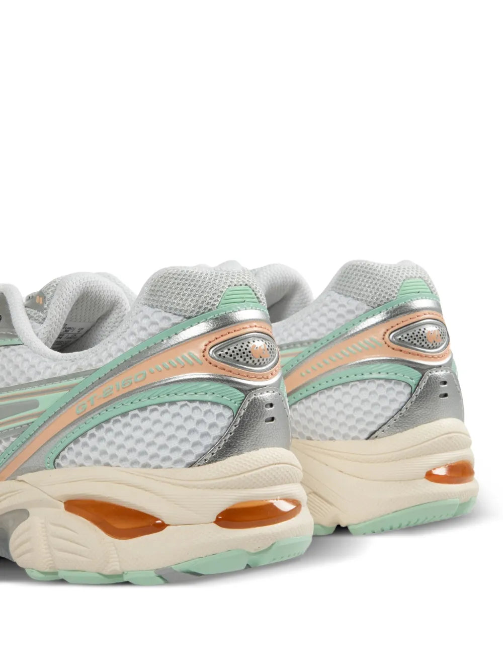 ASICS mesh-panelled sneakers with mint side panels, orange heel details, and cushioned sole