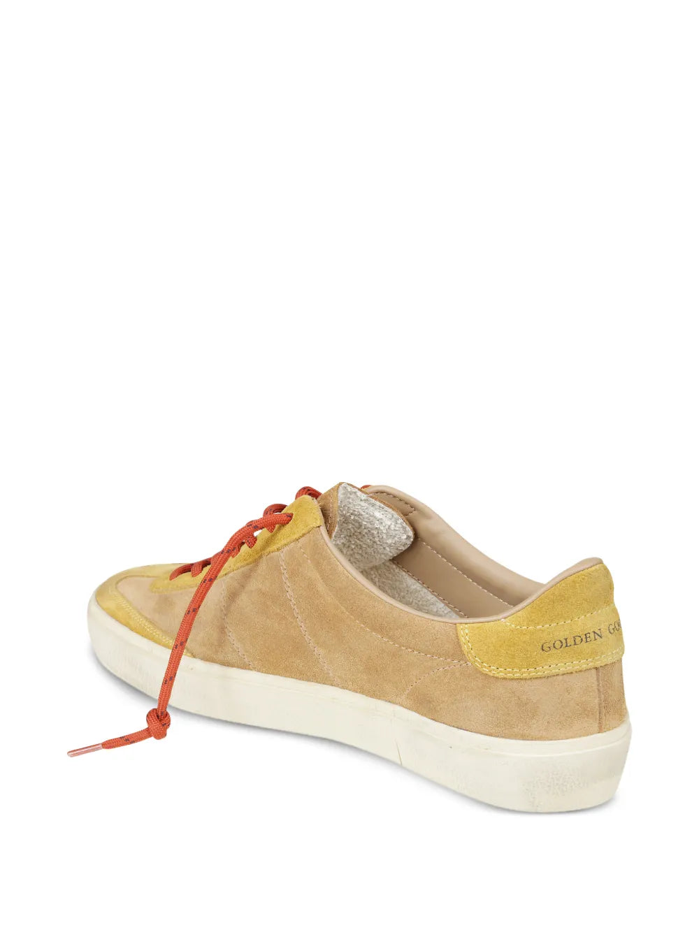 Golden Goose panelled sneakers with heel logo tab, tan suede, red laces, white sole