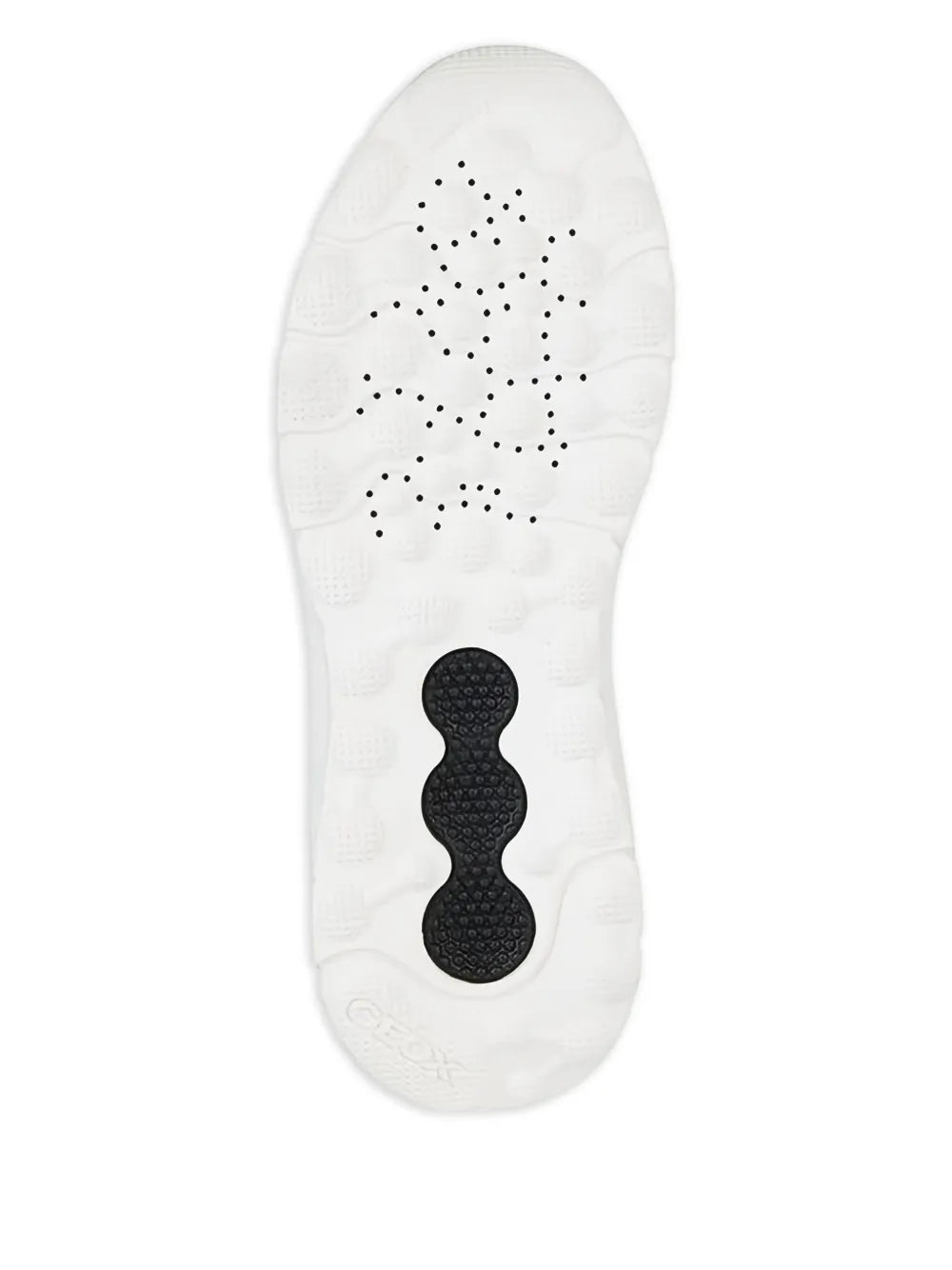 Geox Spherica Active sneaker outsole, white with black traction pods and dotted pattern