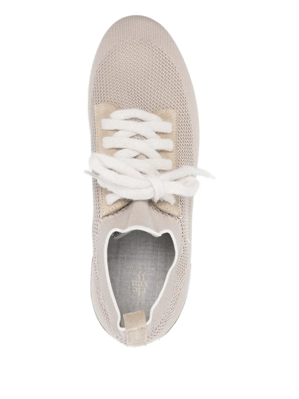 Eleventy knitted-upper trainers, open toe with beige knit, white laces, padded collar