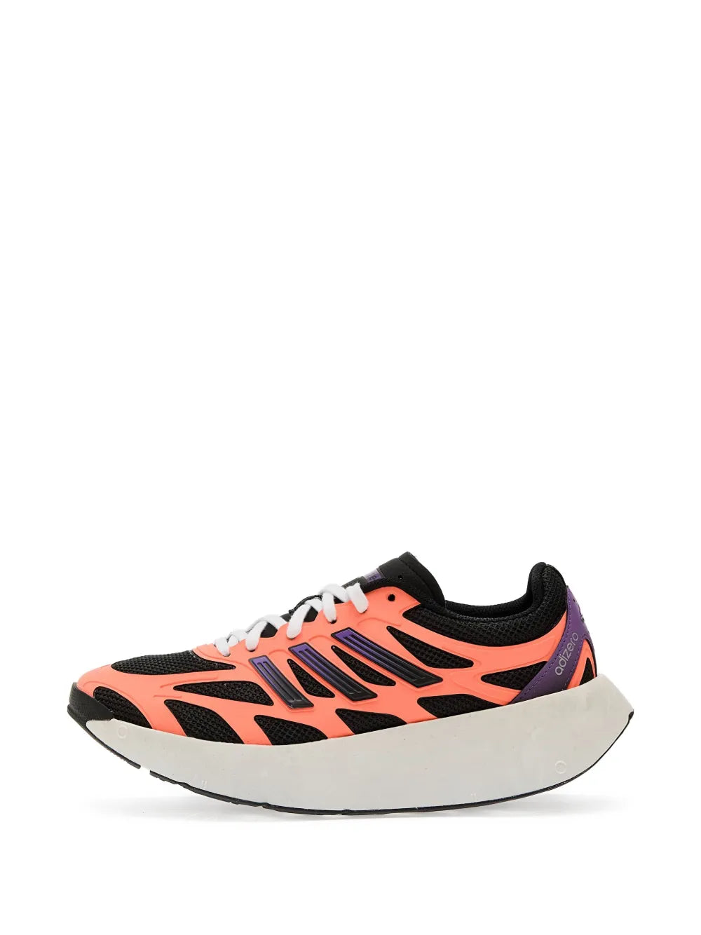Orange mesh running sneaker, front 3/4 view, black collar and white foam sole