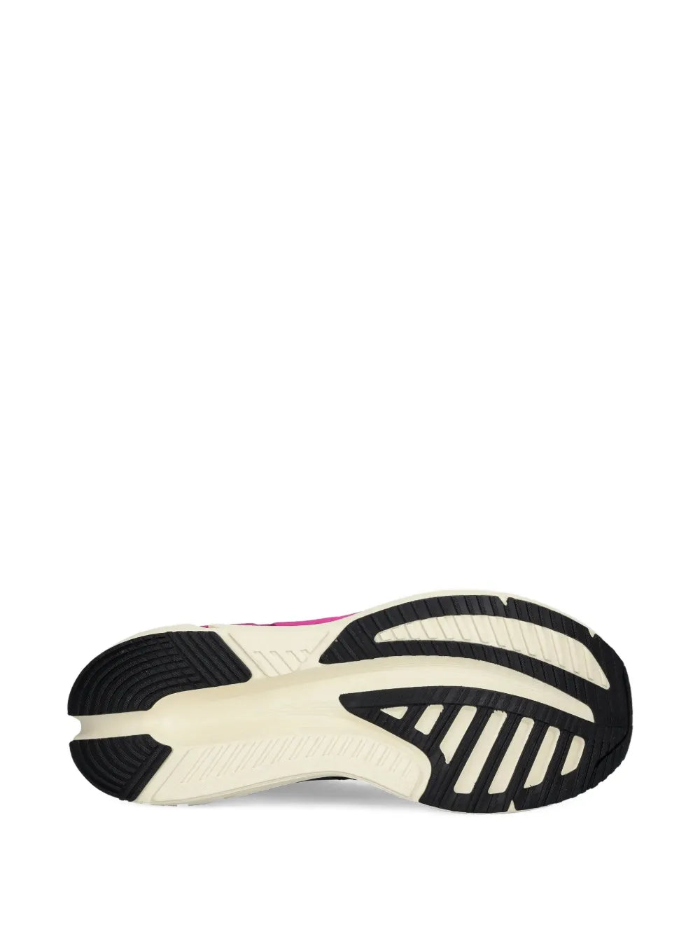adidas running shoe outsole, black traction tread on cream base with pink accent