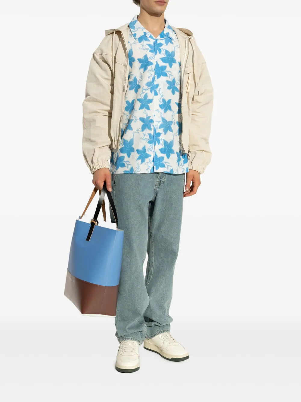 Autry Med-Way off-white sneakers worn with light jeans and low green sole
