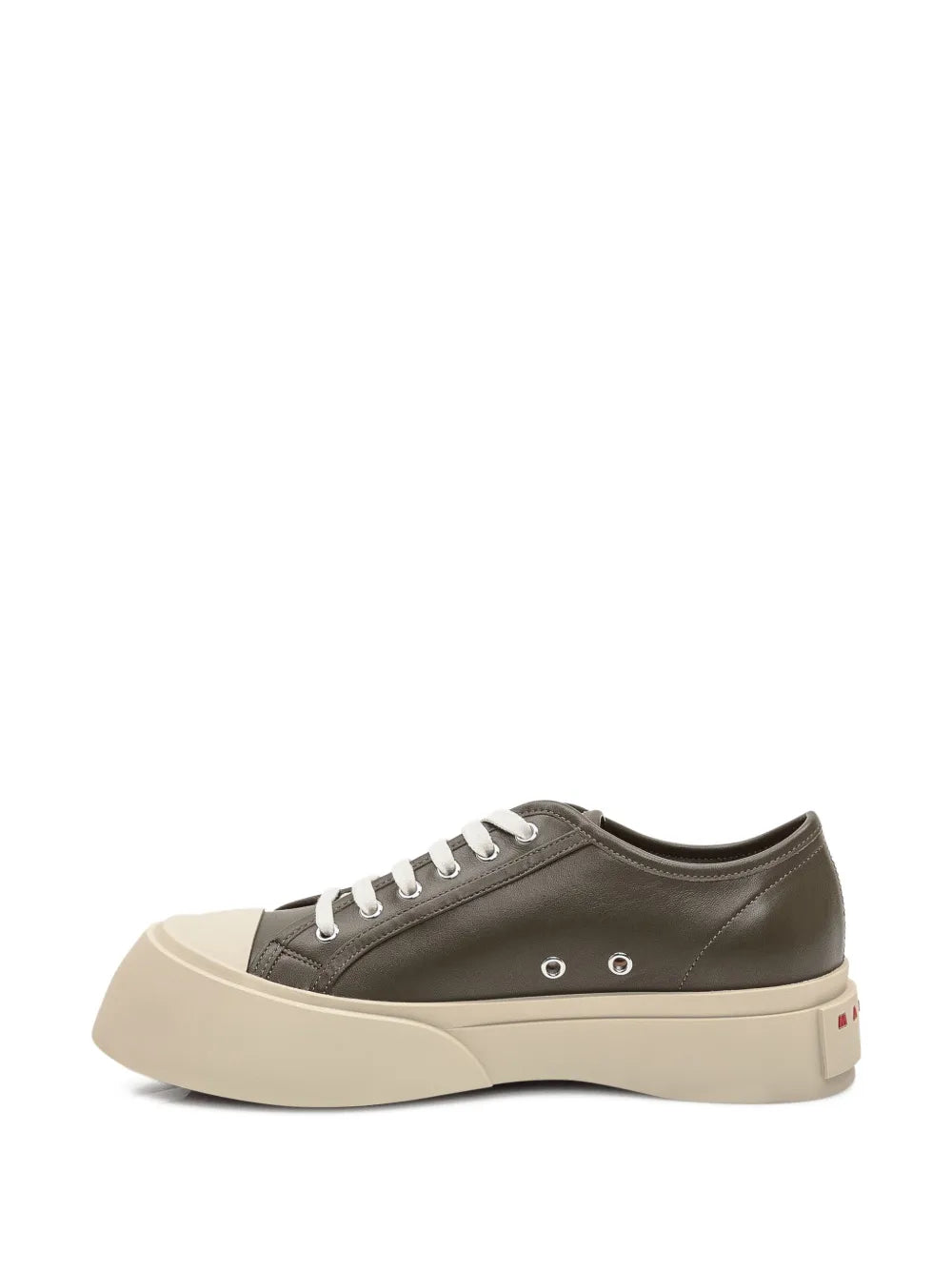 Marni Pablo low-top sneakers in olive brown with white lace-up and thick cream sole