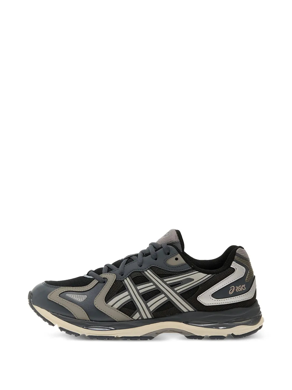 ASICS Gel-K1011 side profile sneakers, black upper with gray overlays and lace-up