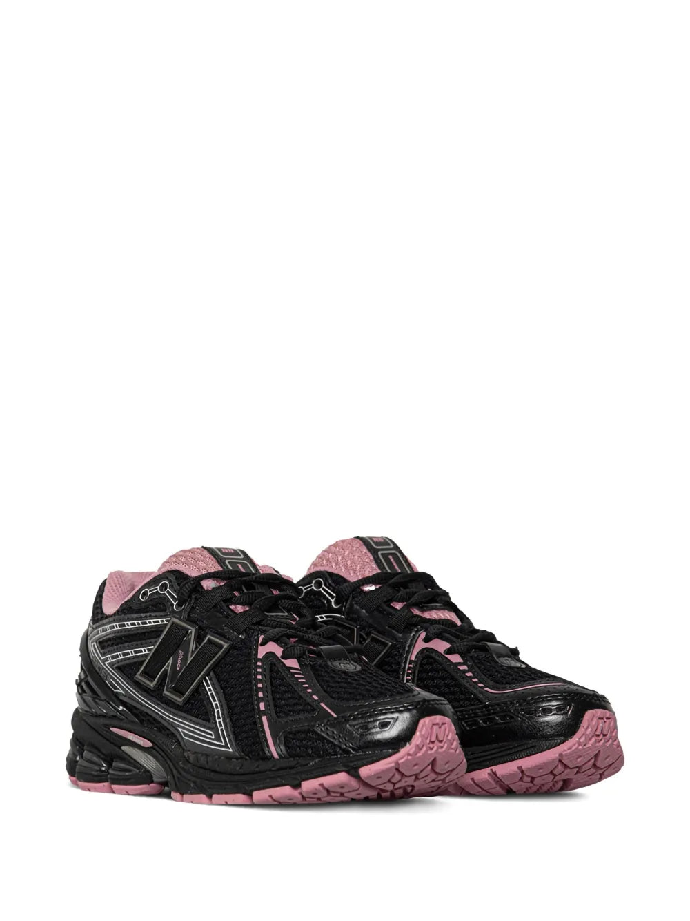 New Balance 1906R lace-up sneakers in black with pink accents and textured rubber sole