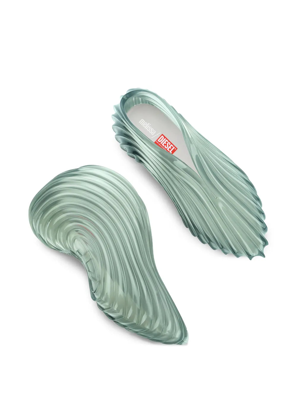 Green ridged slide sneakers with Diesel logo on the insole