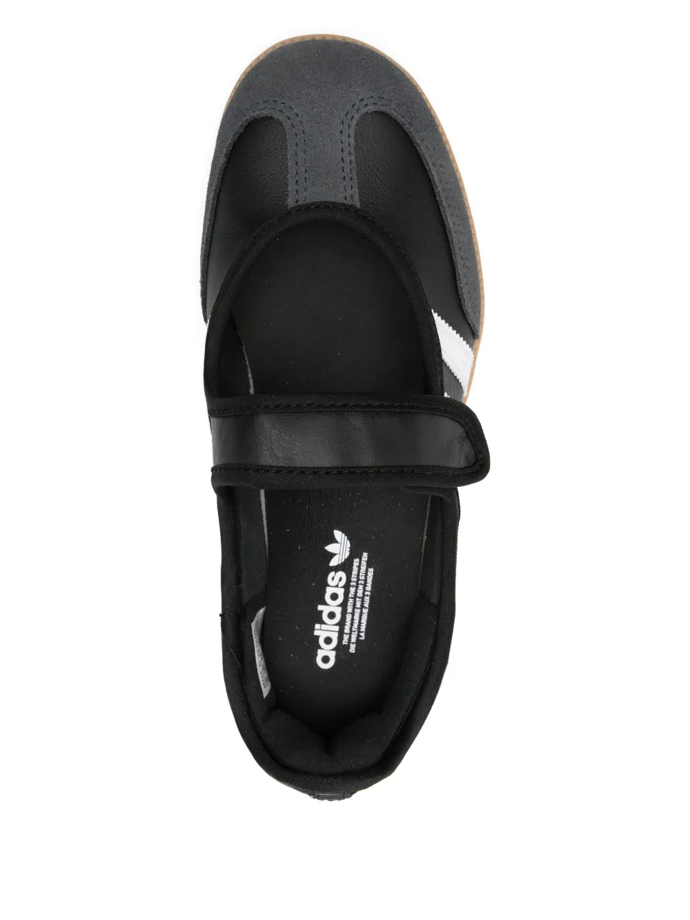 Adidas Samba strap slip-on shoe with black interior lining and logo on insole