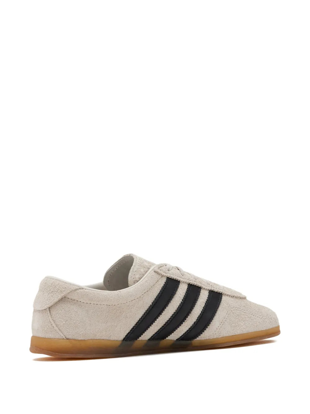 Low-profile adidas Gazelle sneakers in grey suede with black stripes