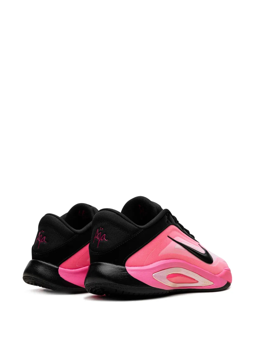 Nike A'Ja Wilson A'One shoes rear angle, black heel with pink side panels