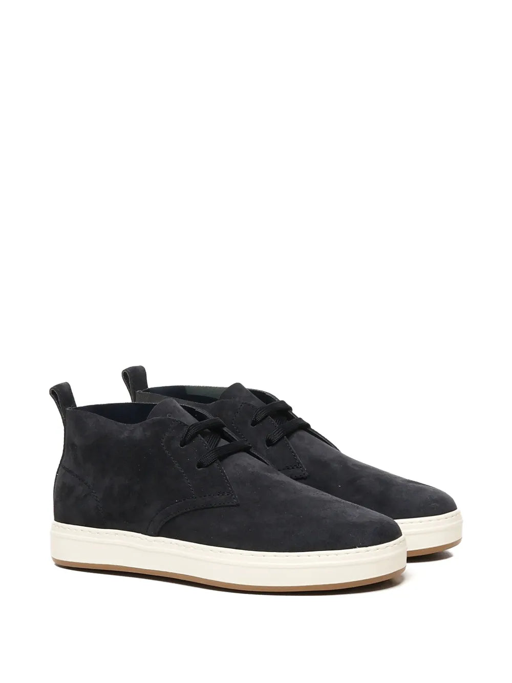 Hogan black suede lace-up sneakers, front three-quarter view, white midsole