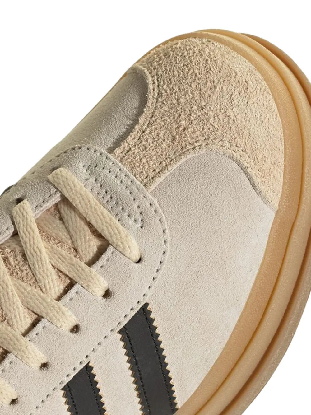 Beige adidas Gazelle suede side view with lace-up and black 3-Stripes