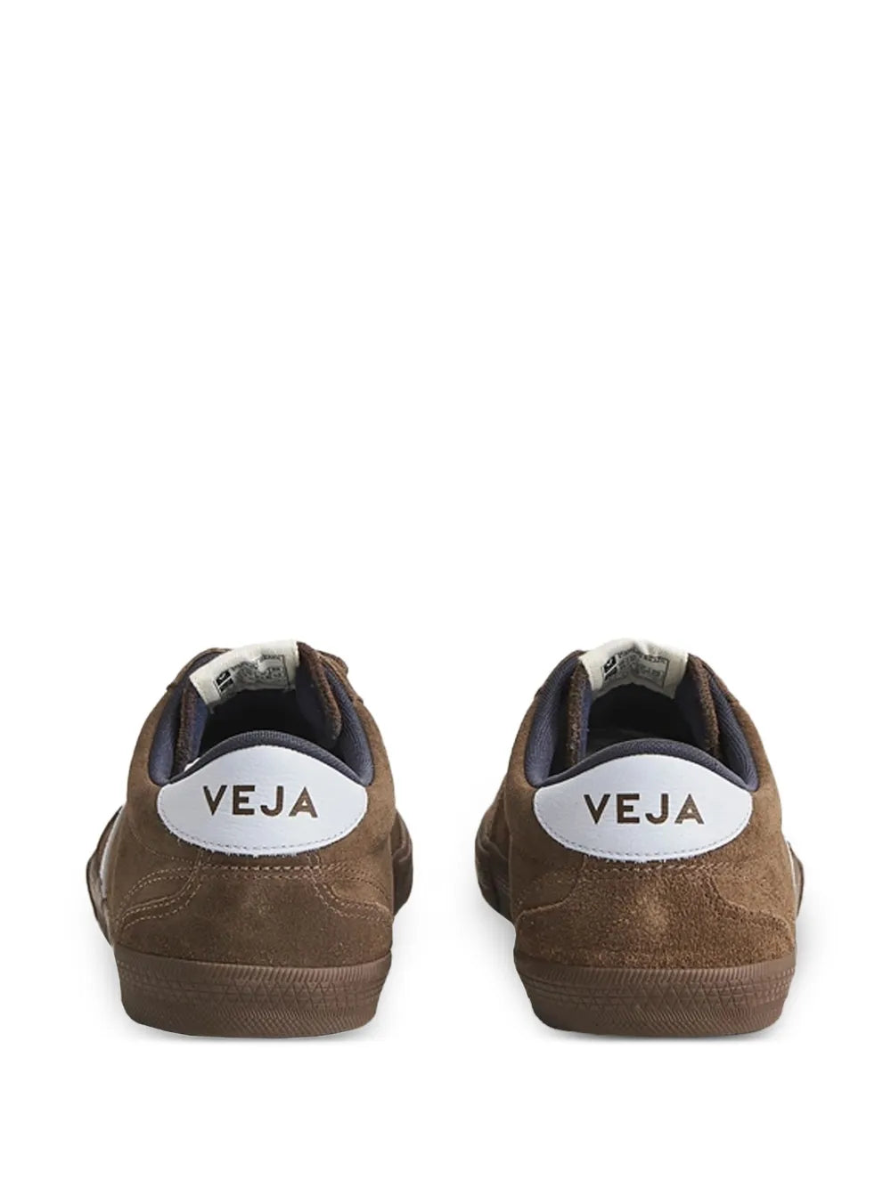 Brown suede sneakers with VEJA logo on heel, lace-up design, dark inner lining