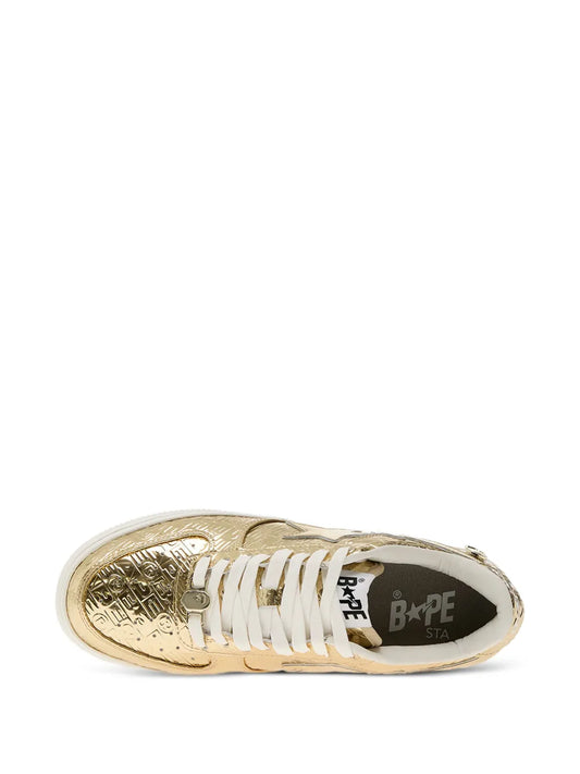 BAPE Sta sneakers, gold metallic upper with BAPE and STA logo on side
