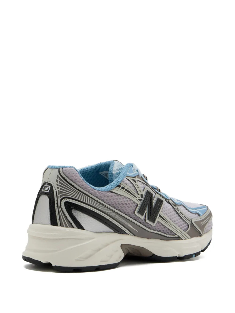 New Balance 740 mesh sneakers, light blue with black heel and gray panels