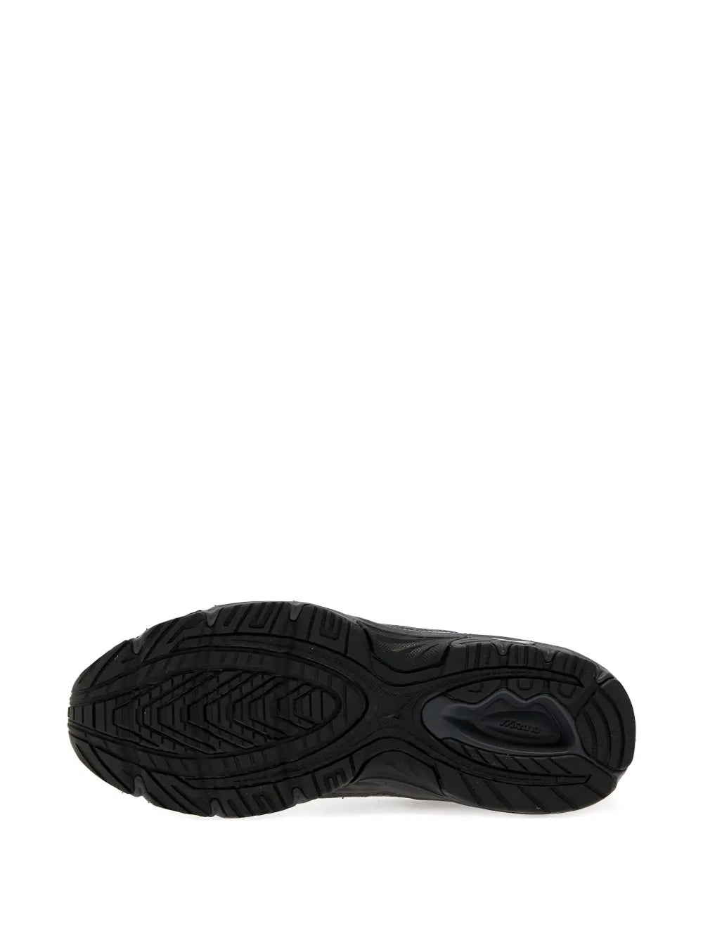 Rubber outsole for dark gray and black mesh lace-up sneakers with patterned tread