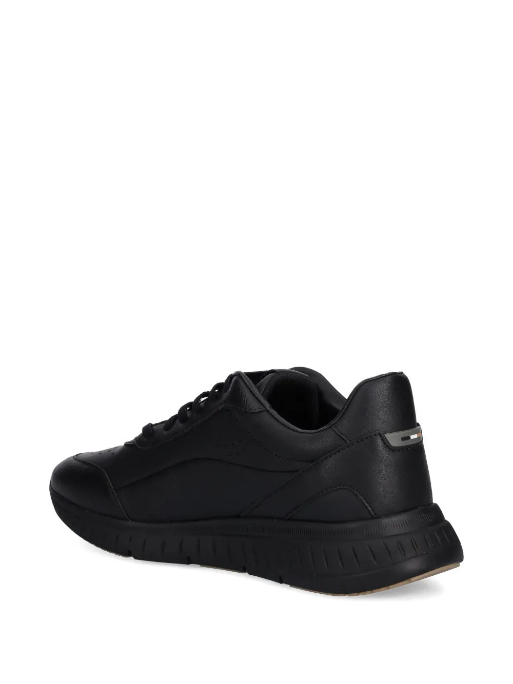 Black lace-up sneakers with side panel stitching and chunky rubber sole