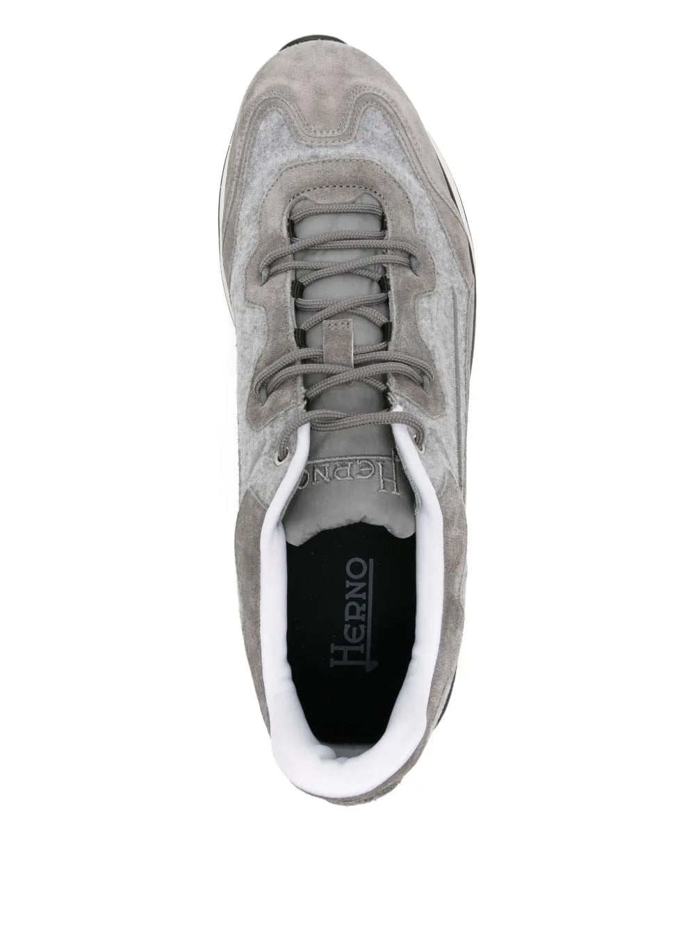 Grey suede lace-up sneaker with Herno logo lining and padded tongue