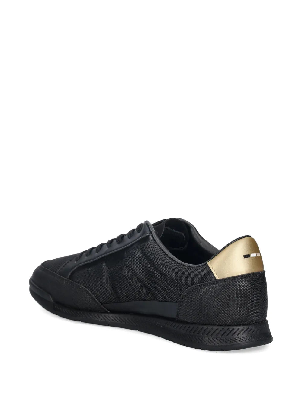 Black Boss sneakers with gold-tone heel accent and low-profile lace-up design