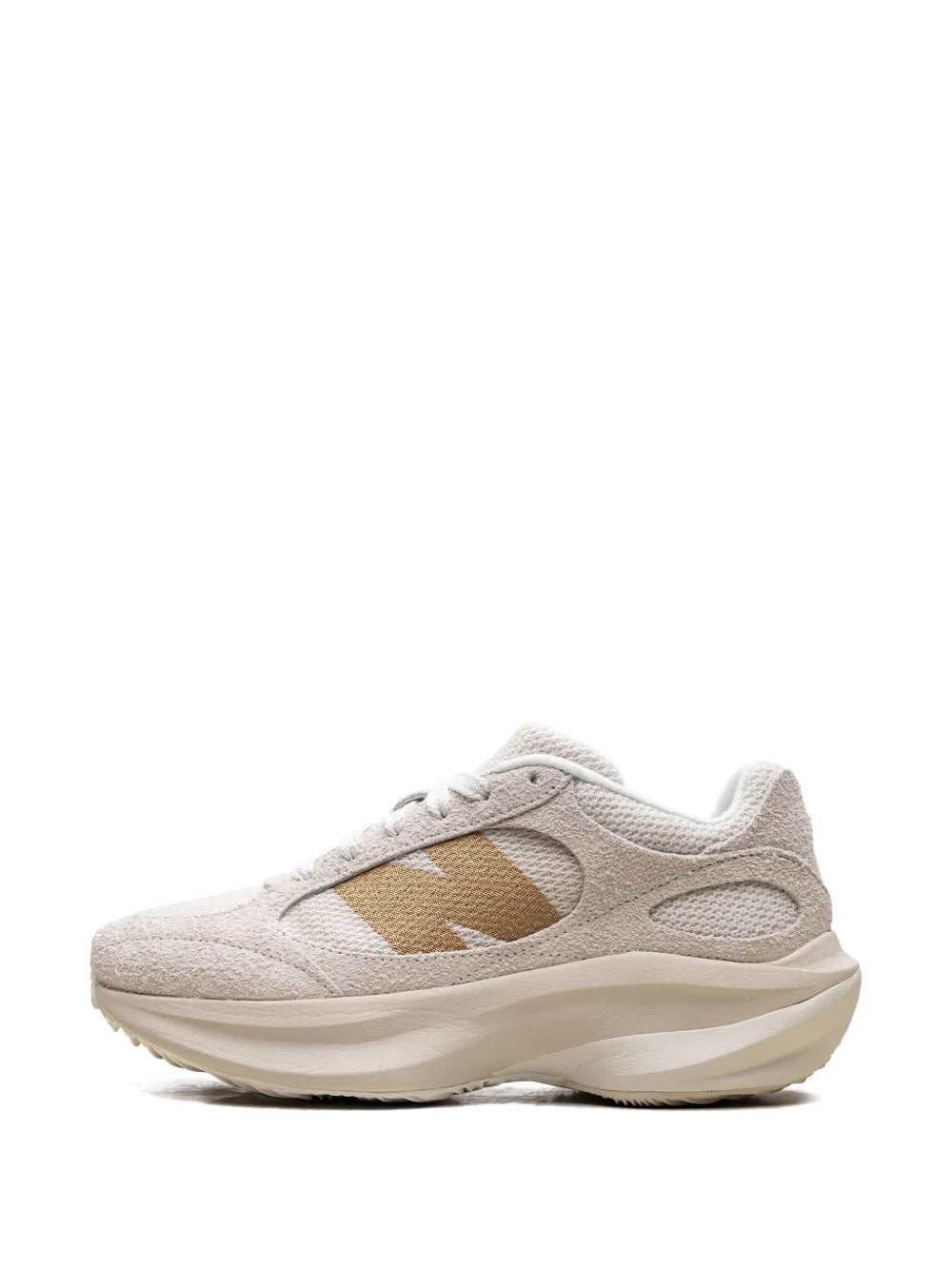 Beige New Balance WRPD Runner sneakers, front quarter view with lace-up upper